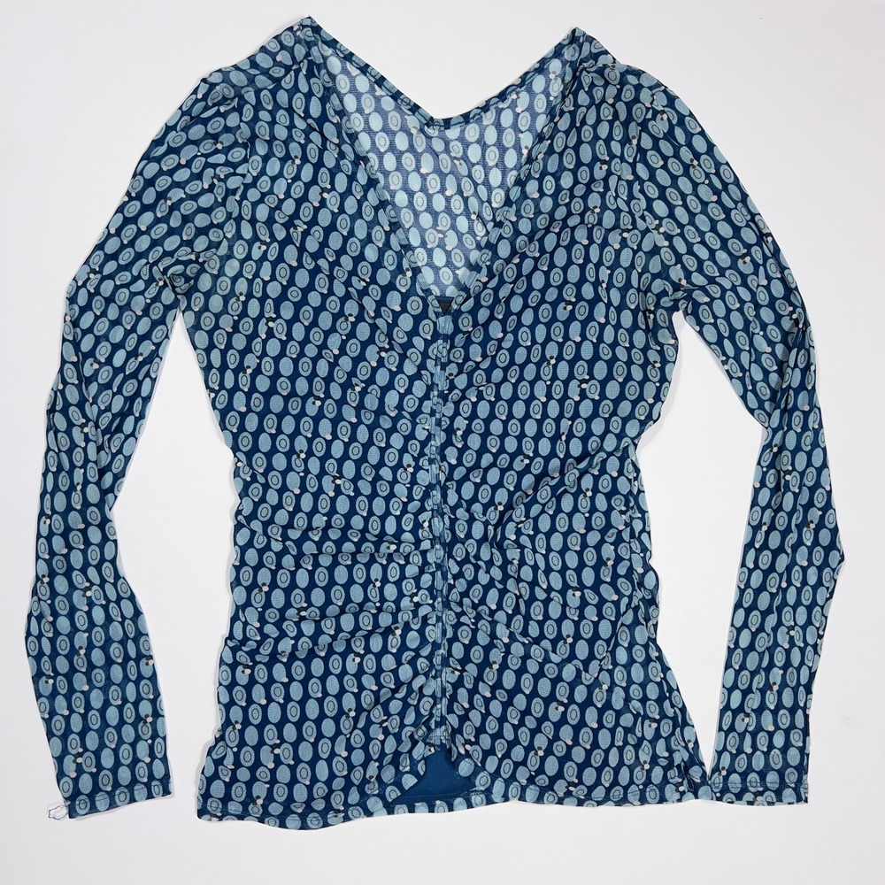 City UNLTD VIntage Blue Aqua Polka Dot Mesh Ruched Long Sleeve Top with Tank